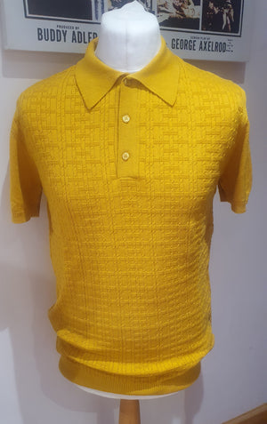 Mens mustard knitted polo top