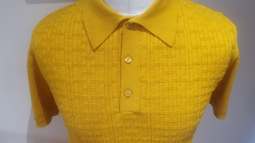 Mens mustard knitted polo top