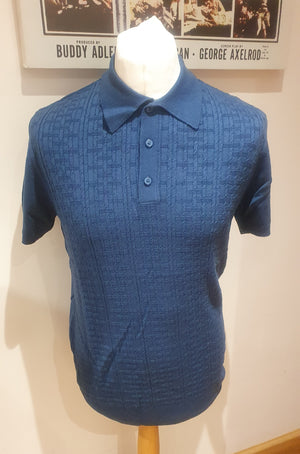 Mens navy knitted polo top