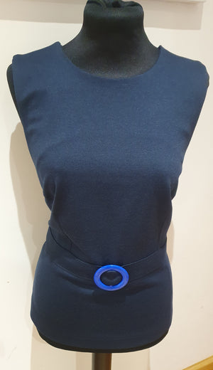 Ladies knitted jersey Navy 'Asher' buckle top