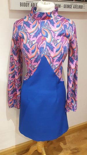 Long sleeve Royal Blue, Funnel neck 'Shrimpton ' dress