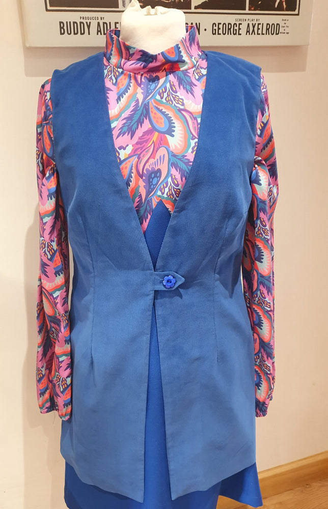 Longline blue corduroy waistcoat