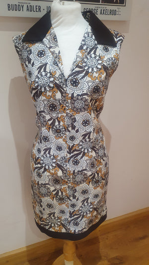 Ladies 'Twiggy' brown floral sleeveless dress