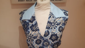 Ladies 'Twiggy' sleeveless blue floral dress