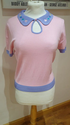 Ladies pink heart keyhole knitted top