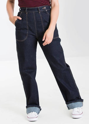 Ladies high waist blue denim jeans