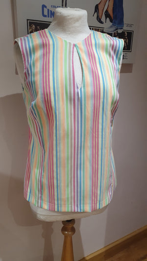 Ladies striped round neck keyhole top