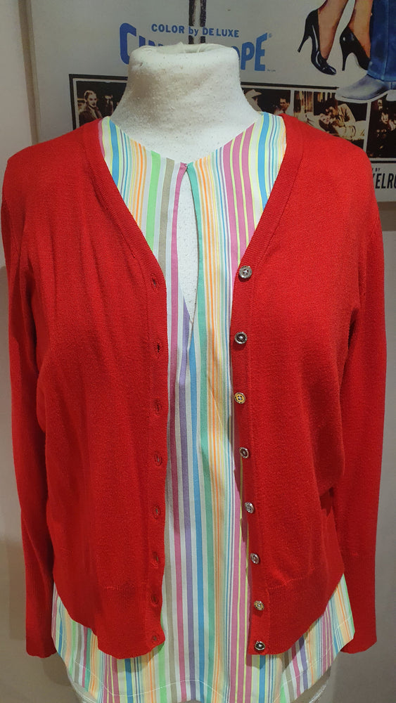 Ladies striped round neck keyhole top