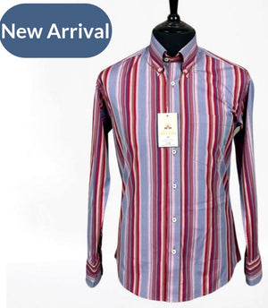 Mens Real Hoxton blue, maroon l/s striped shirt