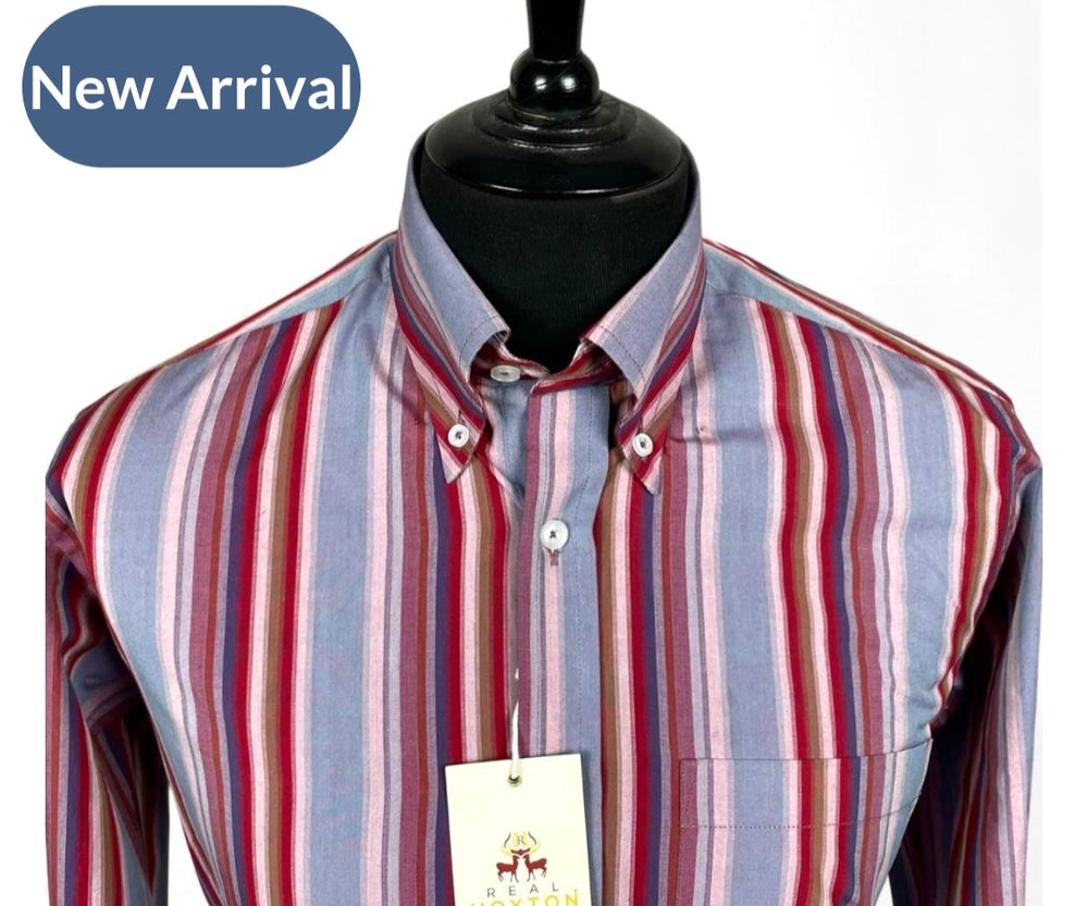 Mens Real Hoxton blue, maroon l/s striped shirt