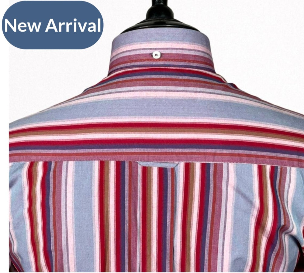 Mens Real Hoxton blue, maroon l/s striped shirt