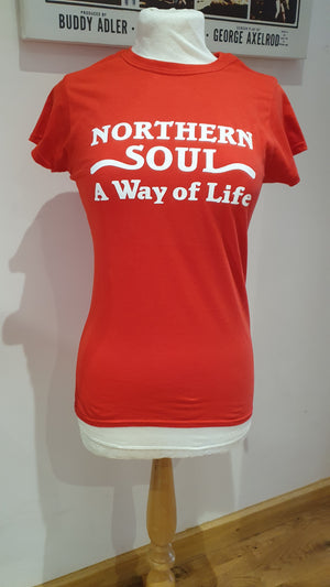 Ladies red Northern Soul 'way of life" t-shirt