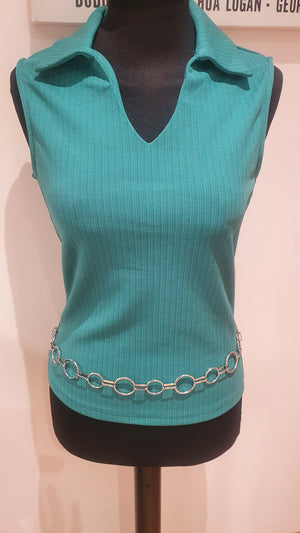 Ladies green ribbed sleeveless top