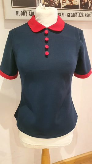 Ladies Navy 'Sandie' jersey knit top