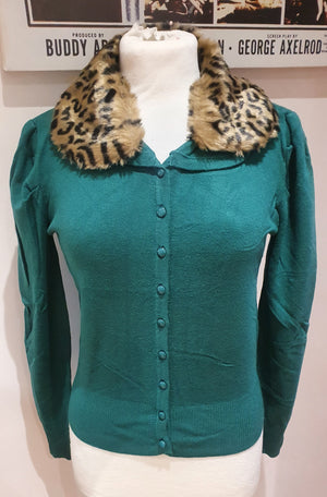 Ladies green fur cardigan