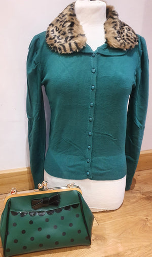 Ladies green fur cardigan