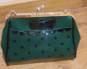 Ladies green/black spot handbag