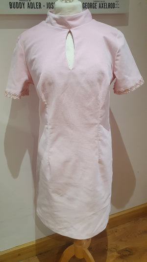 Ladies pink funnel neck keyhole corduroy dress