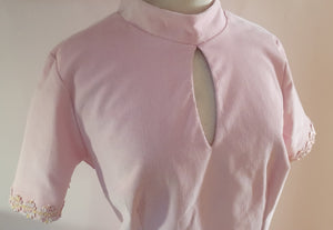 Ladies pink funnel neck keyhole corduroy dress