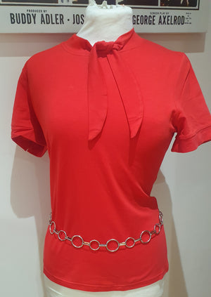 Ladies red tie neck top