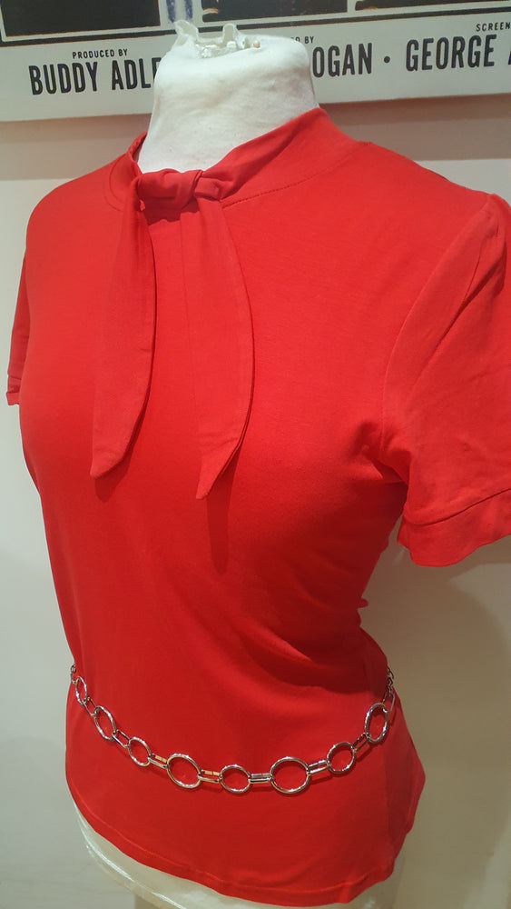 Ladies red tie neck top