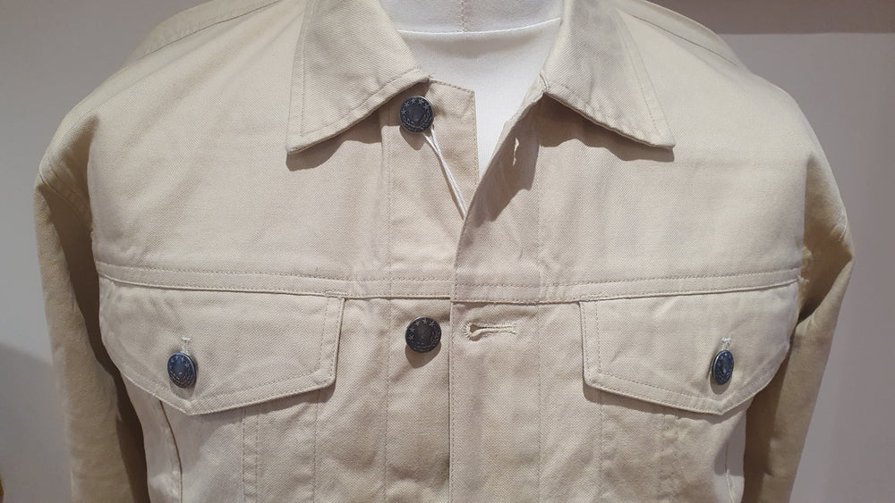 Mens light beige trucker jacket