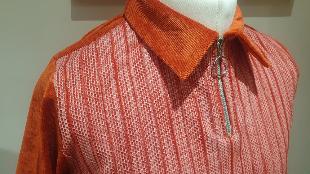 Mens burnt orange knitted zip up top