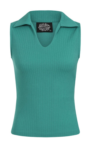 Ladies green ribbed sleeveless top