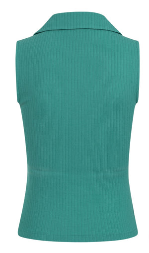 Ladies green ribbed sleeveless top